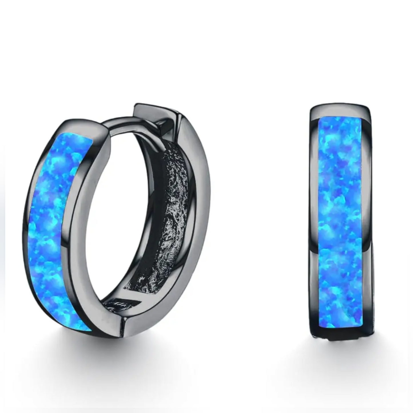 14mm 925 Sterling Silver Simulated Opal Hoop Earrings Women Hypoallergenic Huggie Hinged Colorful Jewelry Gift