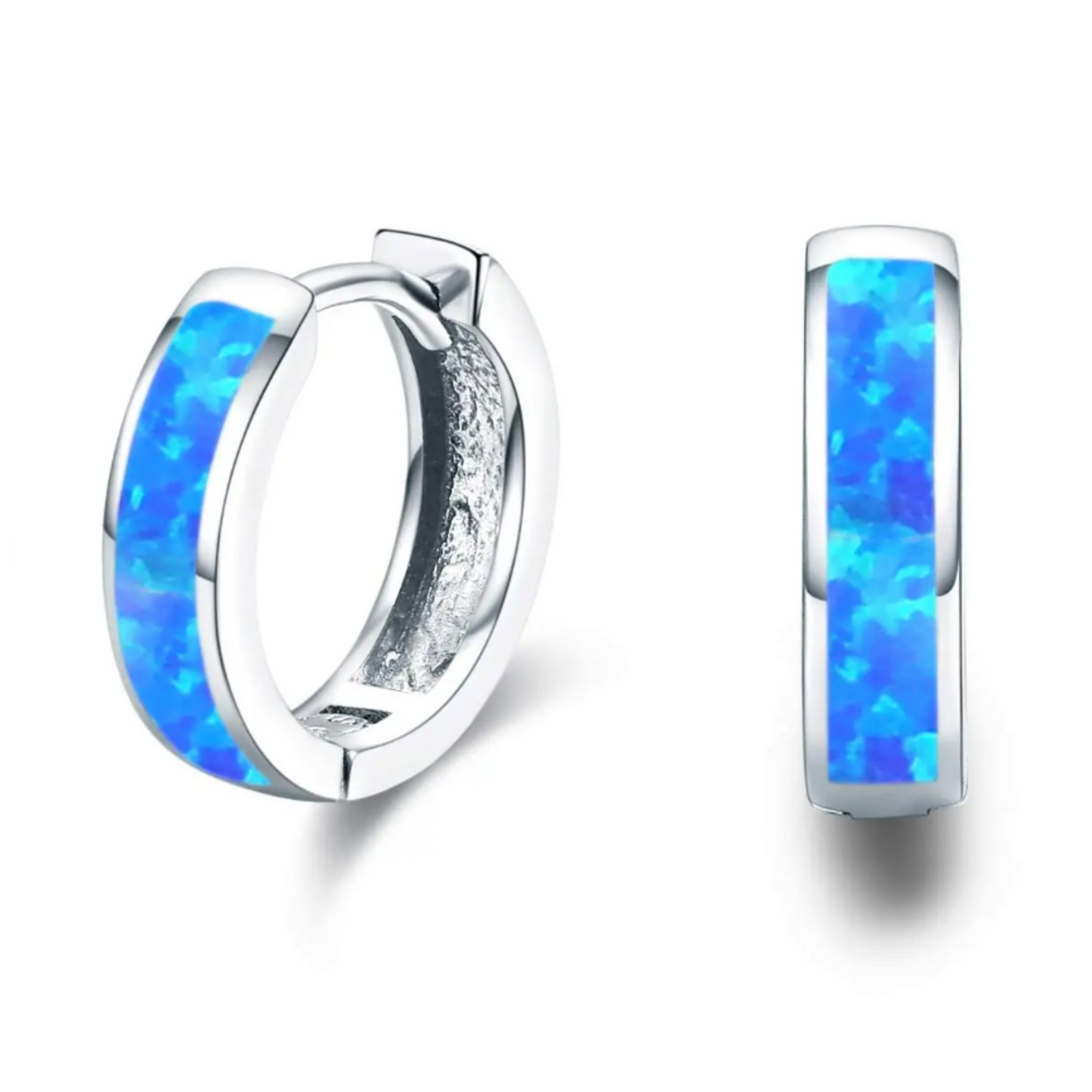 14mm 925 Sterling Silver Simulated Opal Hoop Earrings Women Hypoallergenic Huggie Hinged Colorful Jewelry Gift
