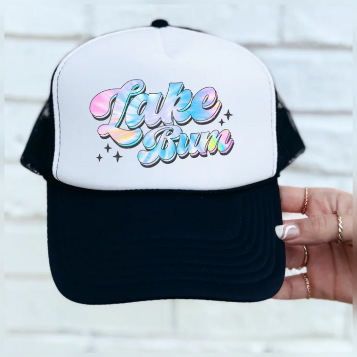 Tie Dye Lake Bun Trucker Hat