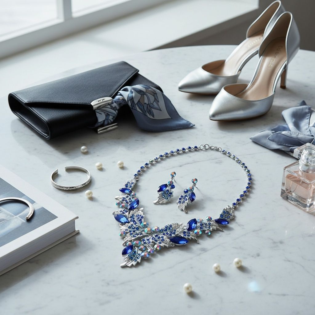 Blue Crystal Silver Leaf Petal Cut V Necklace