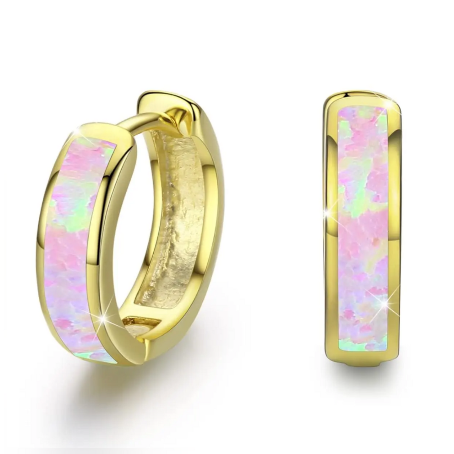 14mm 925 Sterling Silver Simulated Opal Hoop Earrings Women Hypoallergenic Huggie Hinged Colorful Jewelry Gift