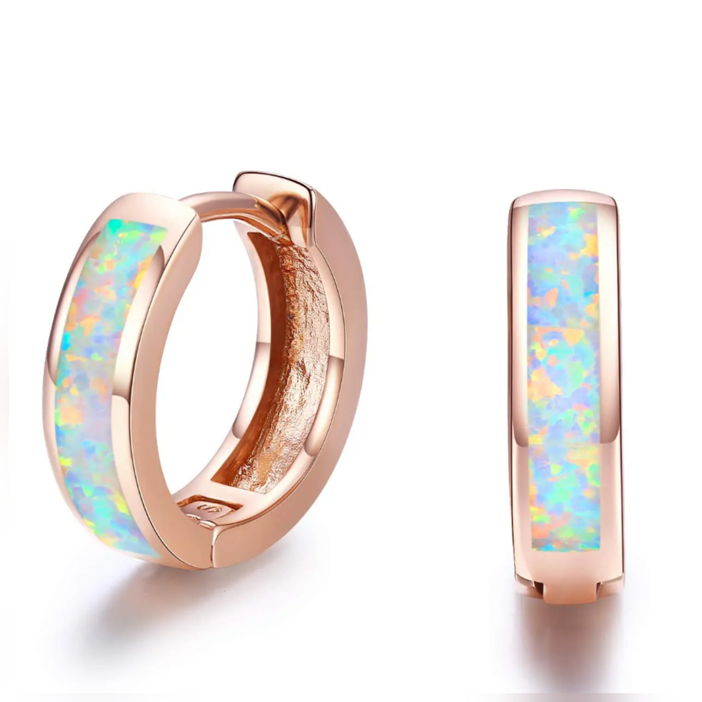 14mm 925 Sterling Silver Simulated Opal Hoop Earrings Women Hypoallergenic Huggie Hinged Colorful Jewelry Gift