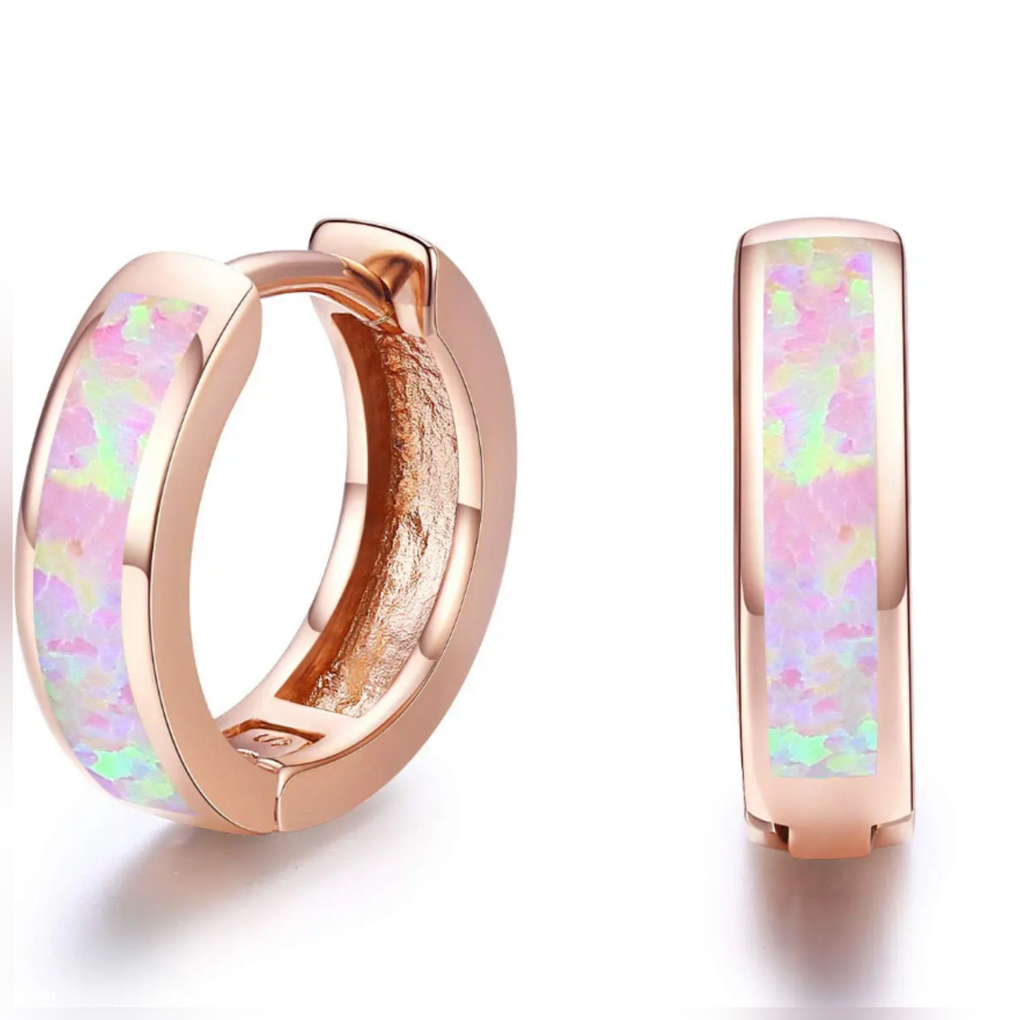 14mm 925 Sterling Silver Simulated Opal Hoop Earrings Women Hypoallergenic Huggie Hinged Colorful Jewelry Gift
