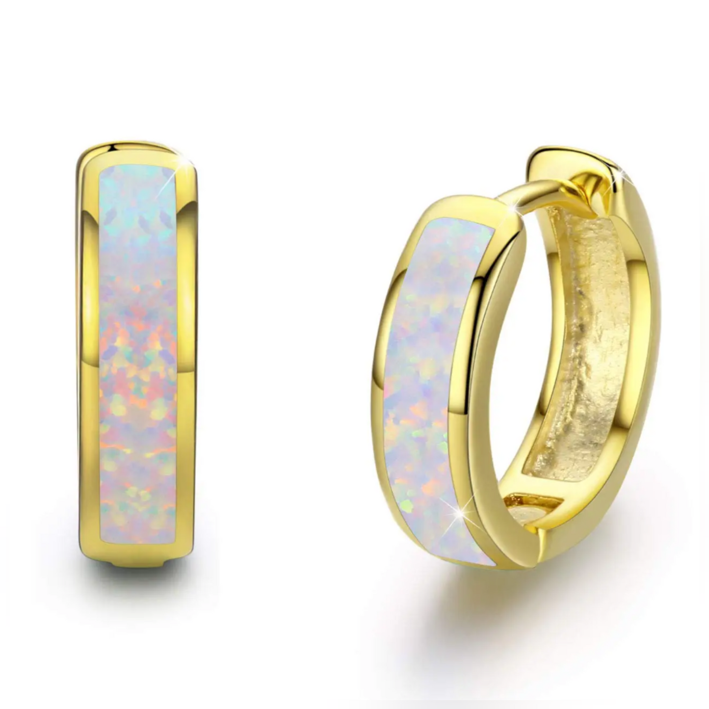 14mm 925 Sterling Silver Simulated Opal Hoop Earrings Women Hypoallergenic Huggie Hinged Colorful Jewelry Gift