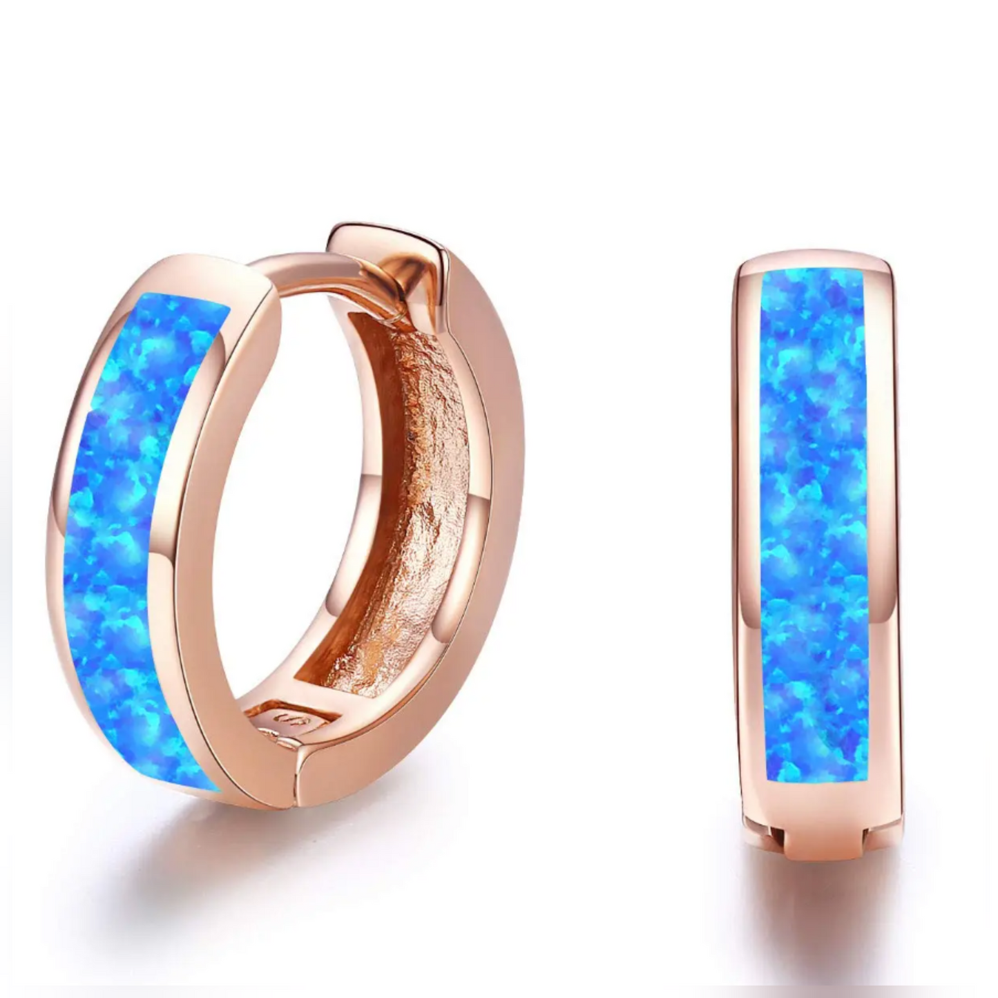14mm 925 Sterling Silver Simulated Opal Hoop Earrings Women Hypoallergenic Huggie Hinged Colorful Jewelry Gift