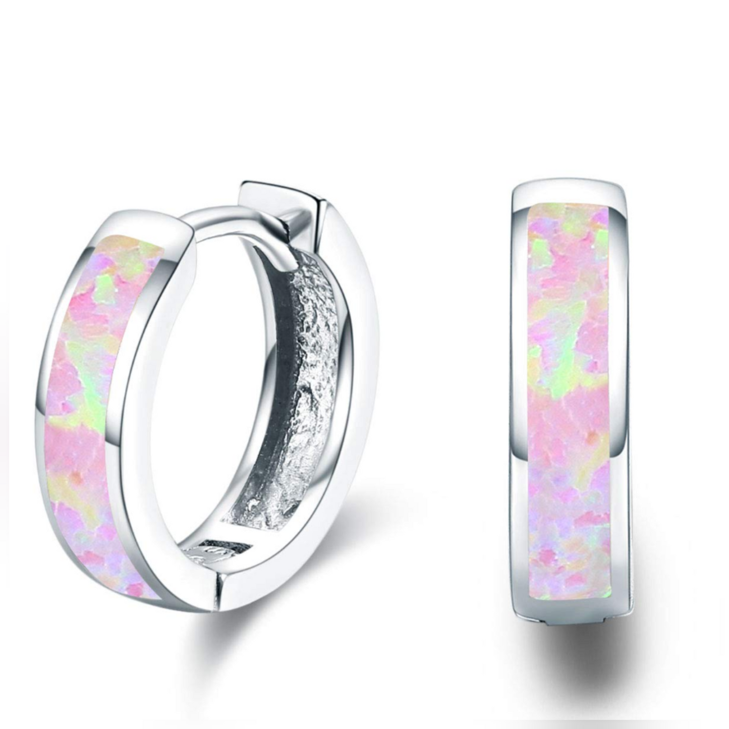 14mm 925 Sterling Silver Simulated Opal Hoop Earrings Women Hypoallergenic Huggie Hinged Colorful Jewelry Gift