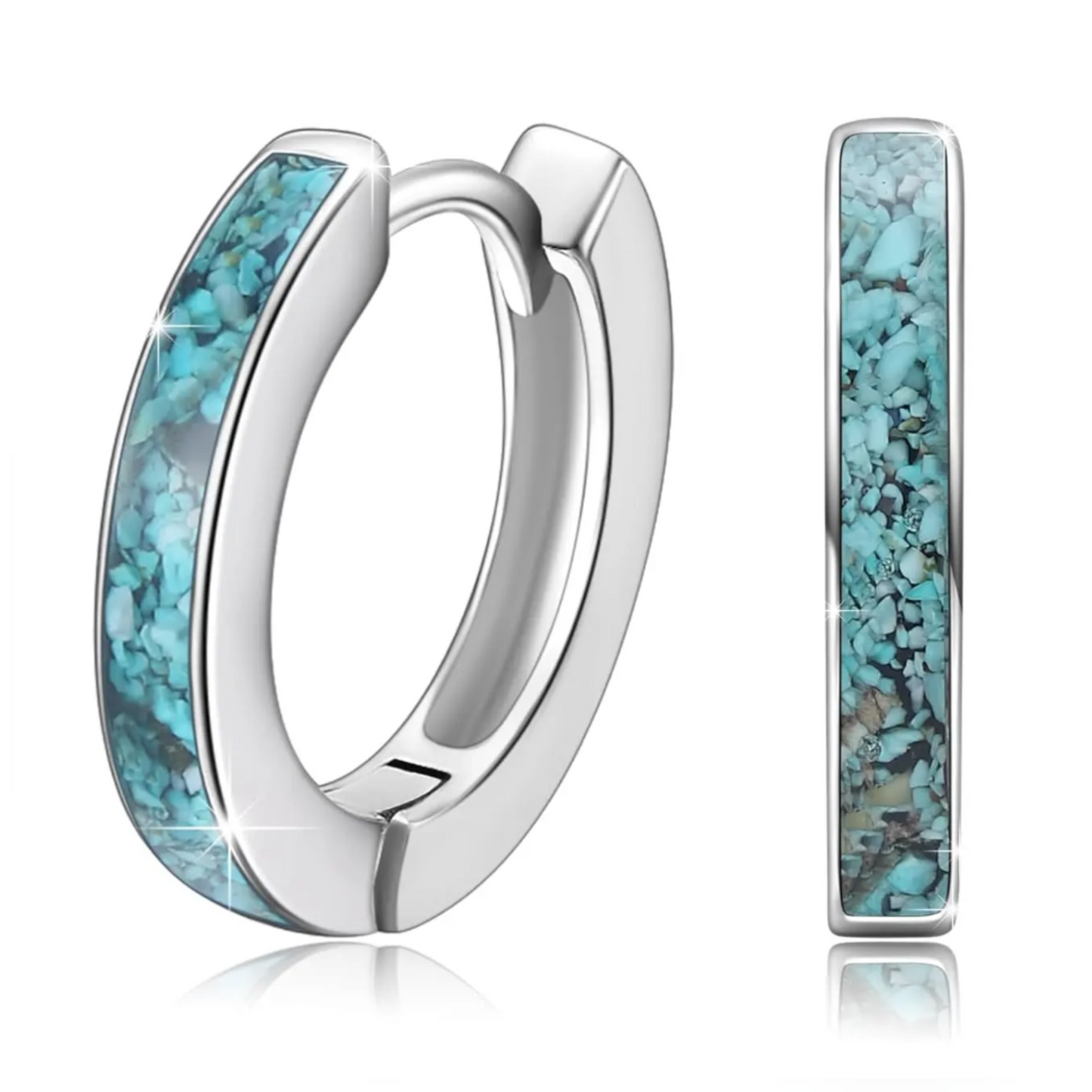 14mm 925 Sterling Silver Simulated Opal Hoop Earrings Women Hypoallergenic Huggie Hinged Colorful Jewelry Gift