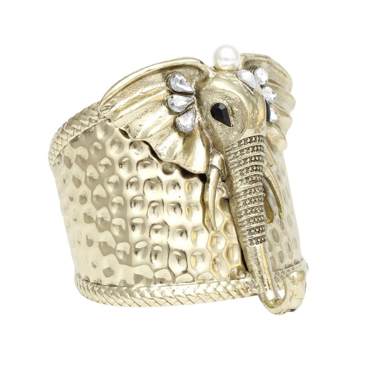 Cuff Burnished Gold Elephant Pearl Bracelet