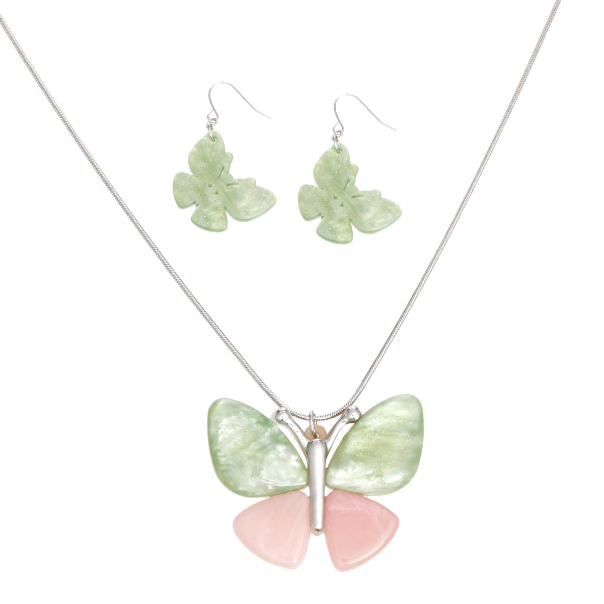 Pink Green Butterfly Long Chain Set