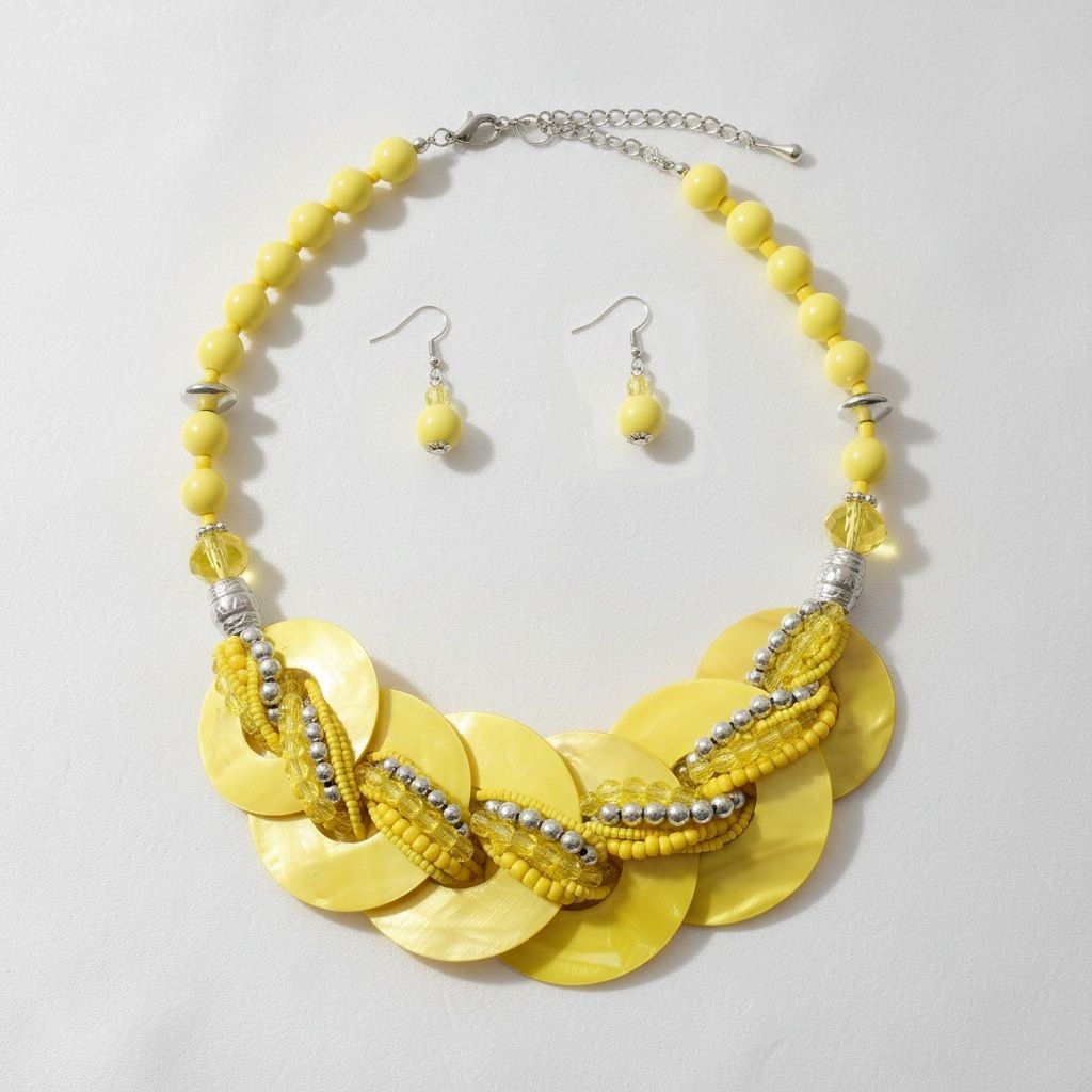Collar Yellow Shell Disc Beaded Necklace for Women