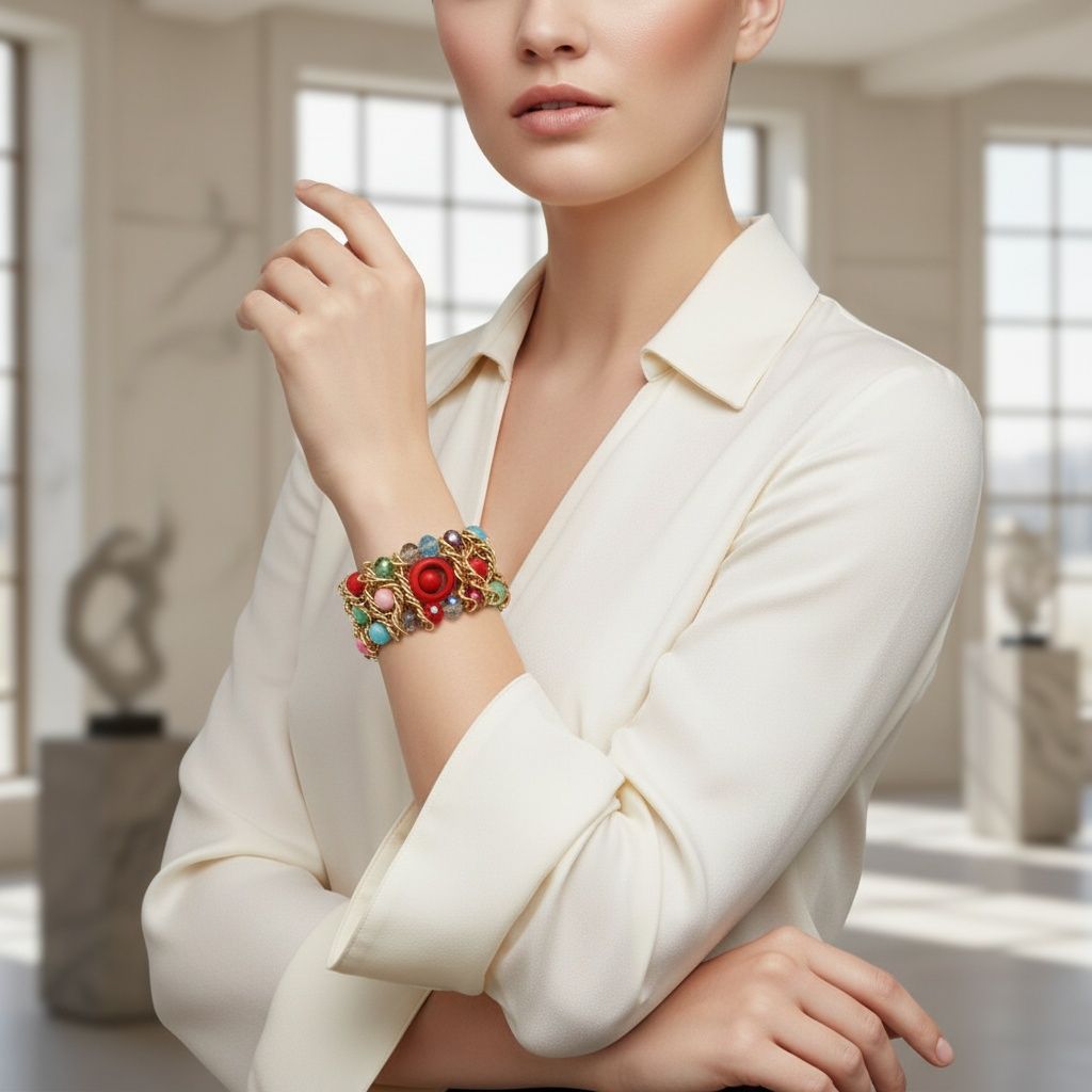 Multicolor Glass and Cracked Bead Woven Bracelet
