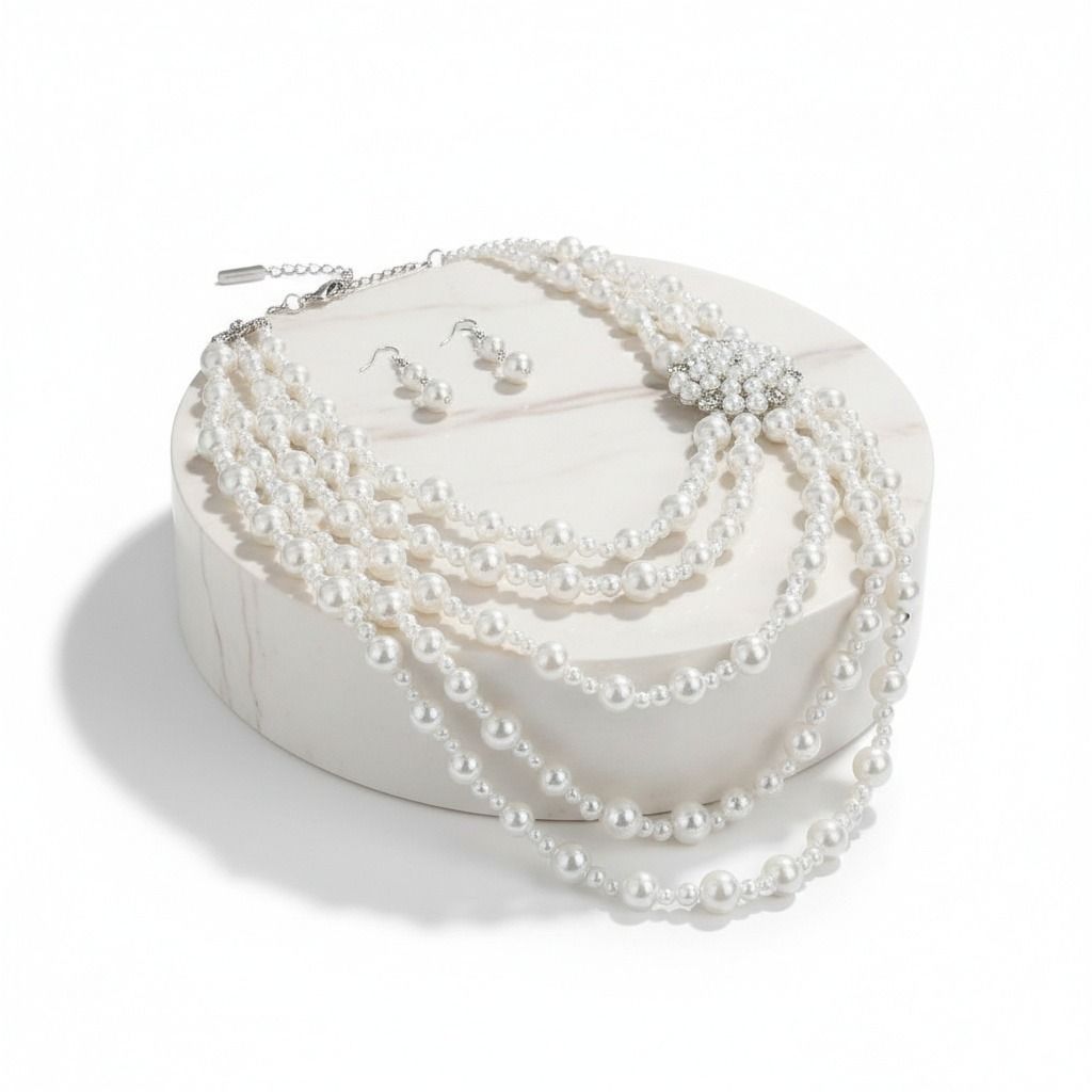 Elegance in White: Pearl Brooch Necklace