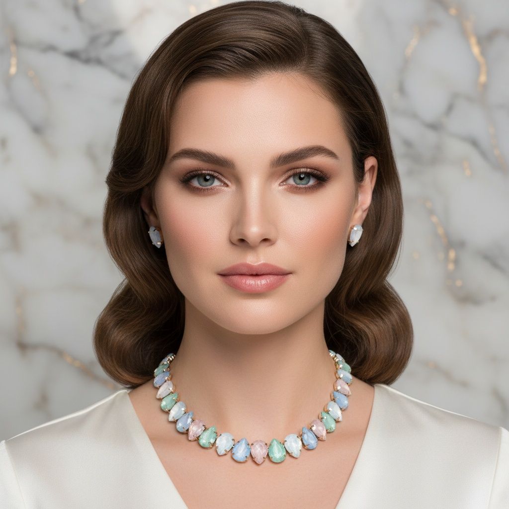 Pastel Teardrop Crystals Gemstone Collar Necklace