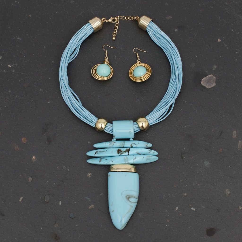 Turquoise Marbled Horn Pendant Multi Cord Necklace