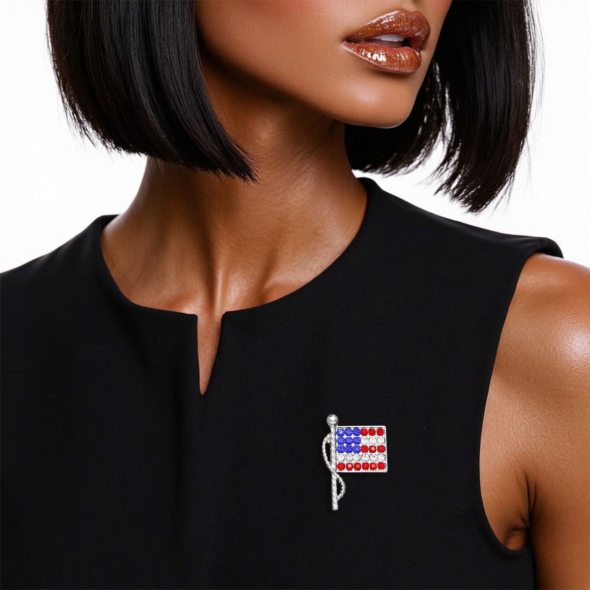 Patriotic American Flag Sparkle Brooch for Women