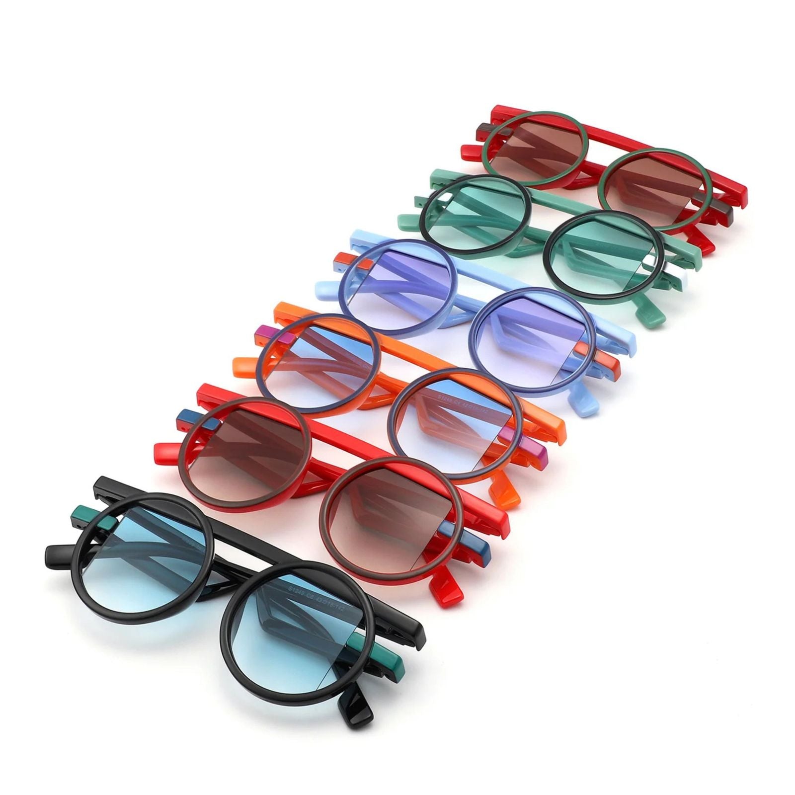 Sunglasses Red Green Round Futuristic Double Frame