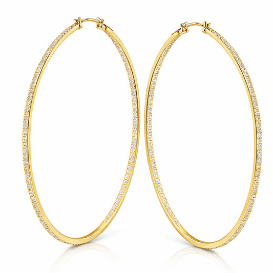 Hoop 18K Gold Steel Inside Out Rhinestone Earrings