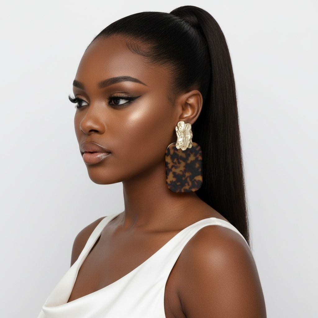 Drop Oversized Brown Turtle Shell Opulent Earrings
