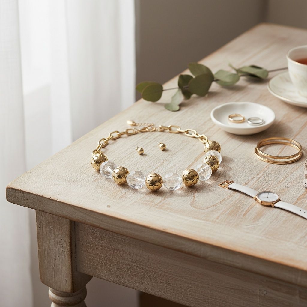 Chunky Faceted Clear and Metal Ball Bead Necklace