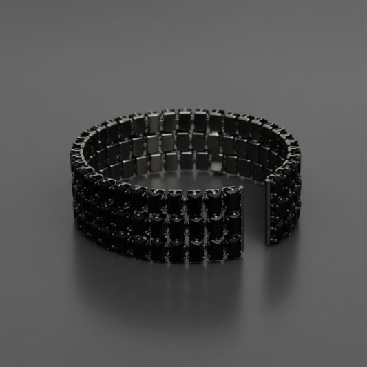 Cuff Baguette CZ 3 Row Black Memory Wire Bracelet