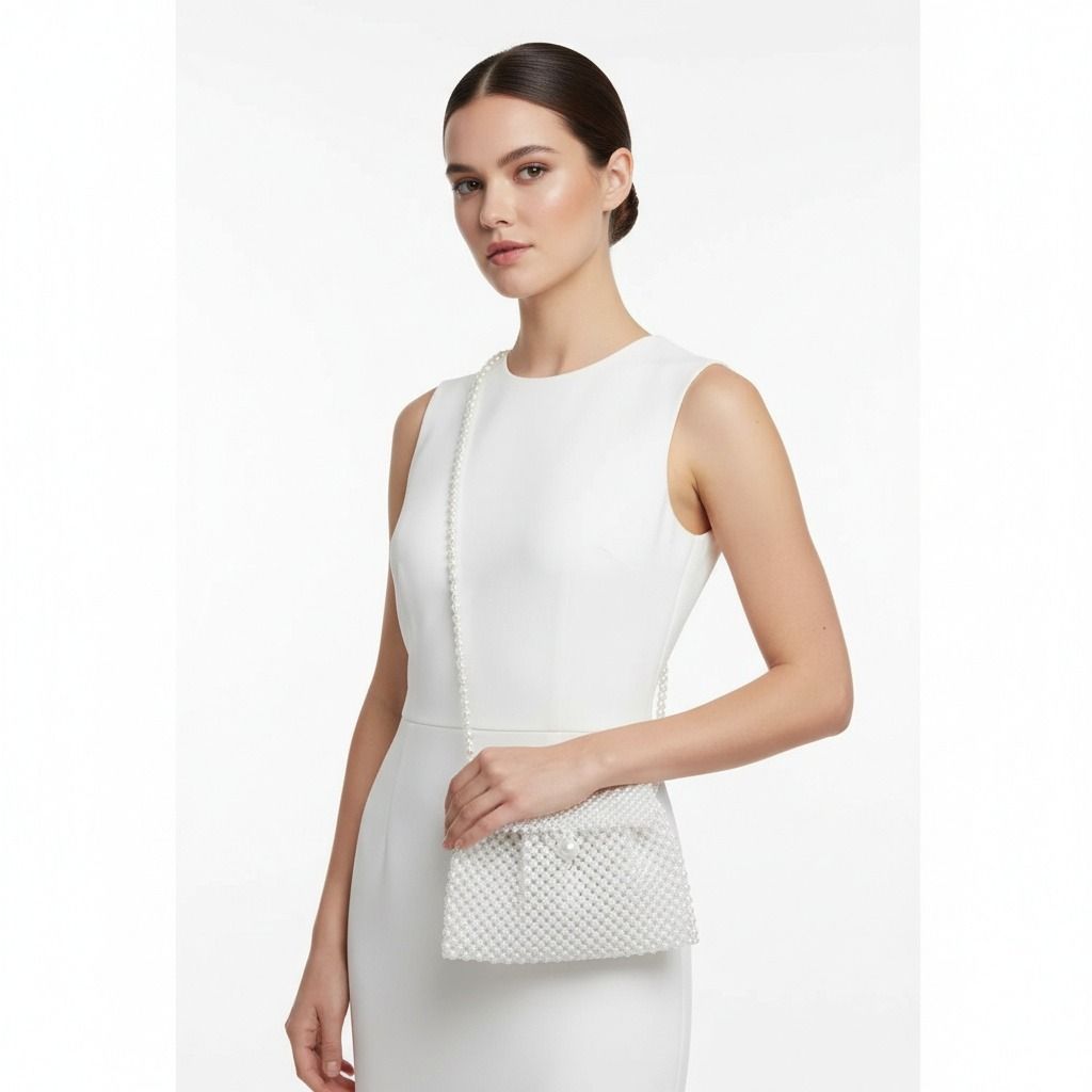 Evening Clutch White Pearl Woven Handmade Flap Bag