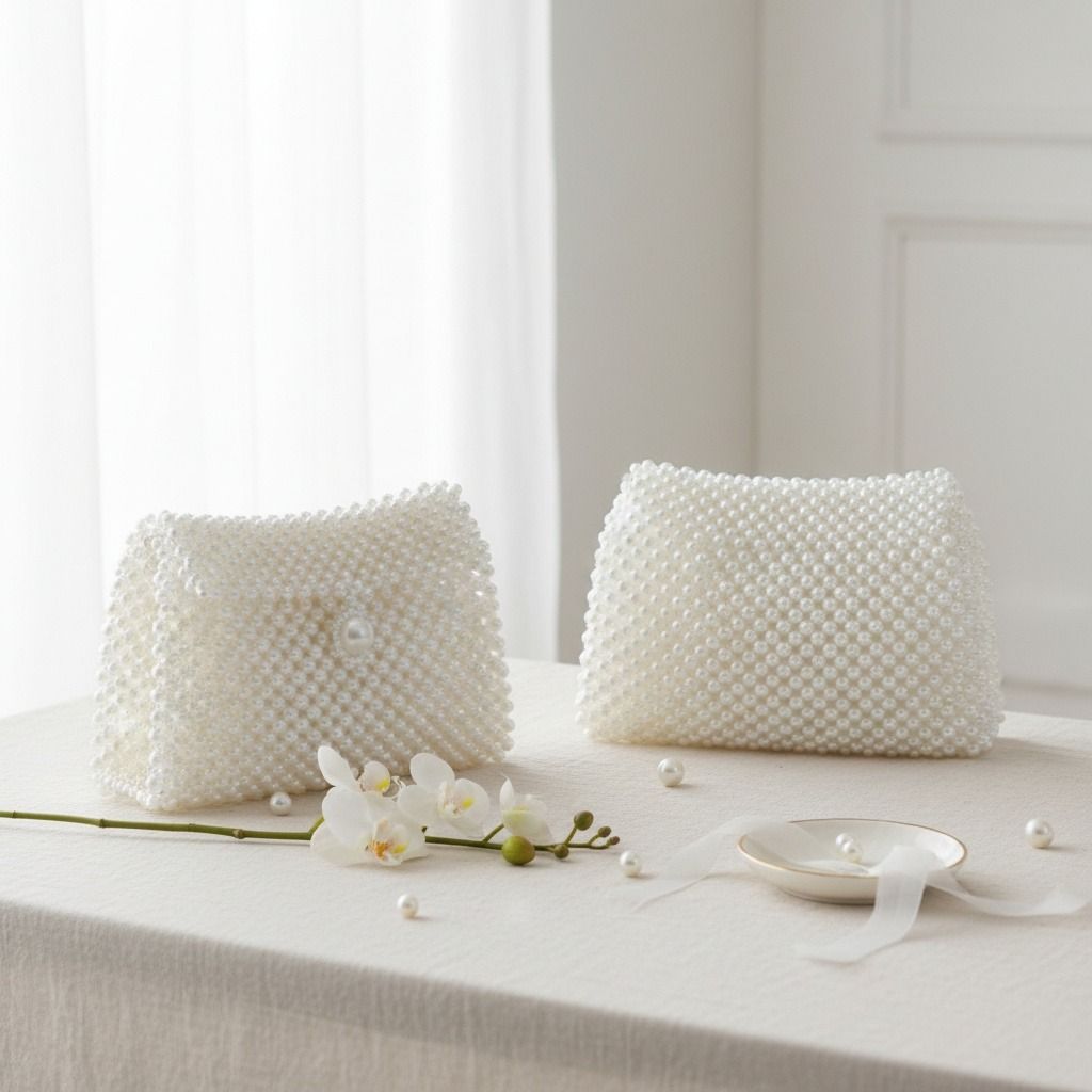 Evening Clutch White Pearl Woven Handmade Flap Bag