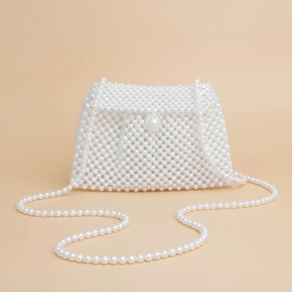 Evening Clutch White Pearl Woven Handmade Flap Bag