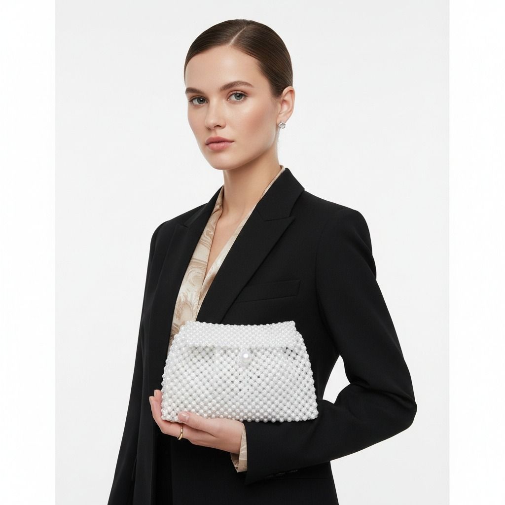 Evening Clutch White Pearl Woven Handmade Flap Bag