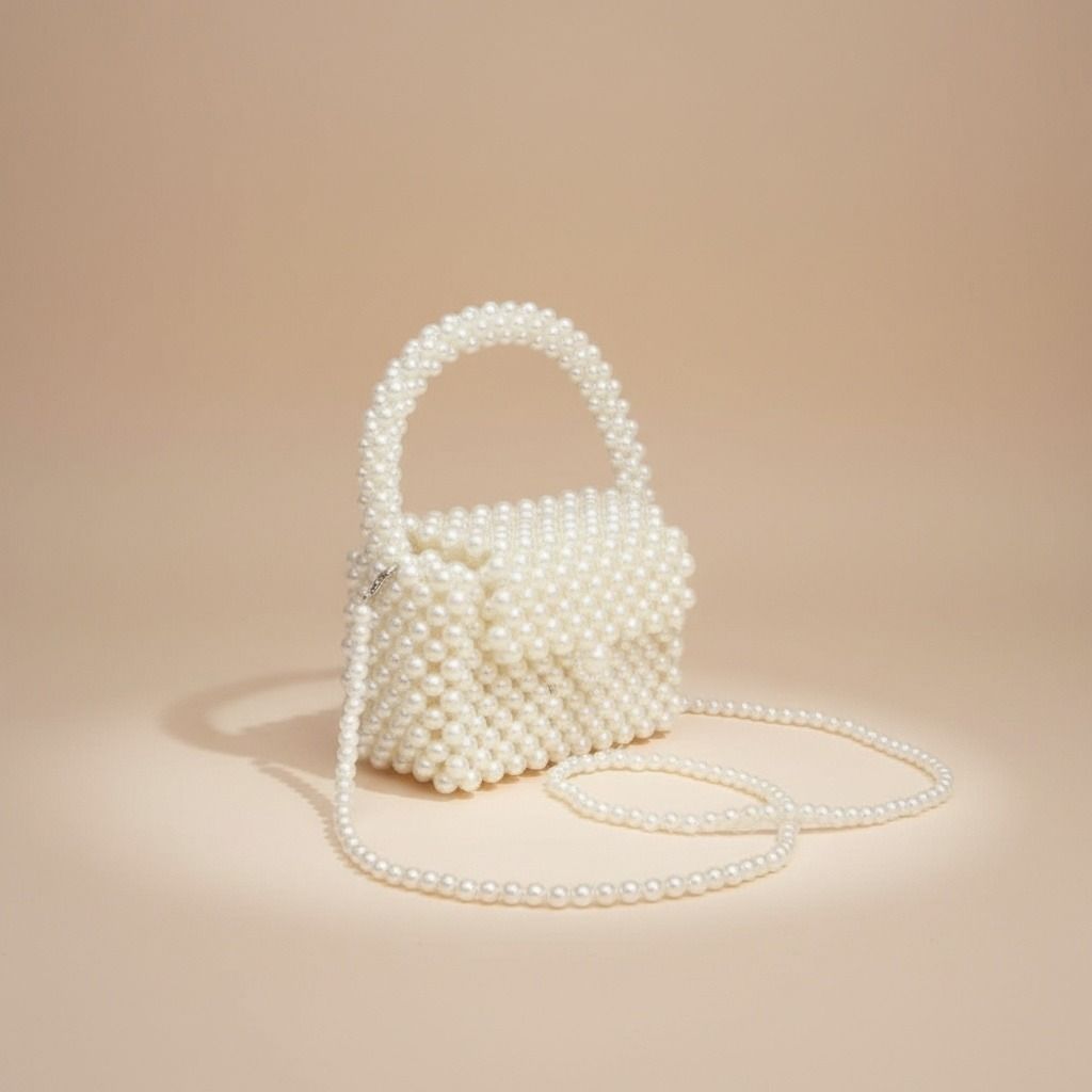 Top Handle Retro Luxe Cream Pearl Flap Handbag