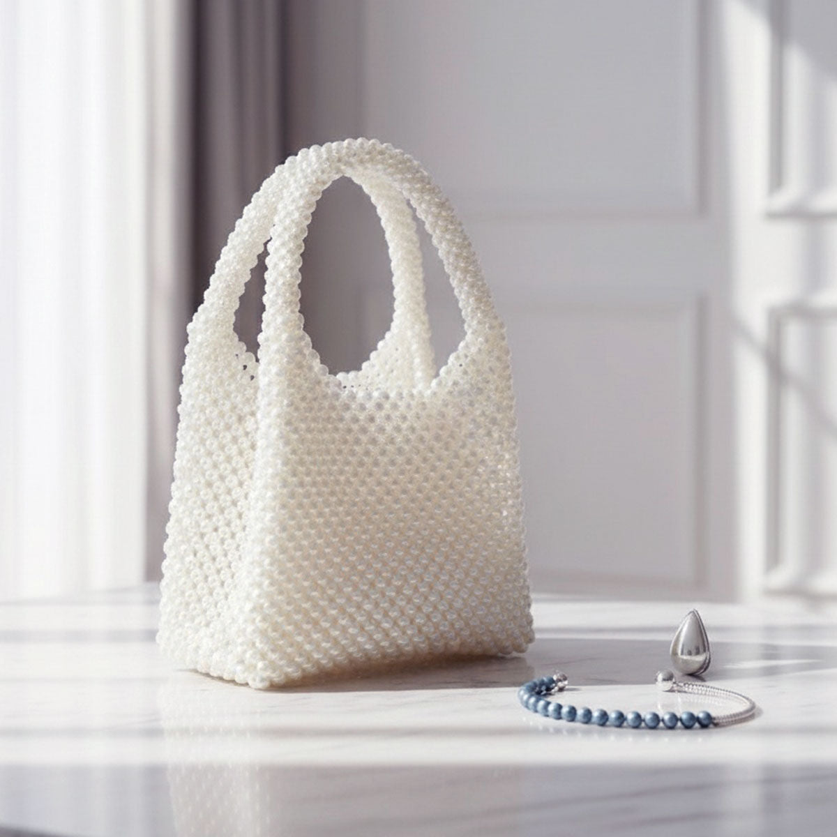 Top Handle Luxe Lady White Pearl Hollywood Handbag