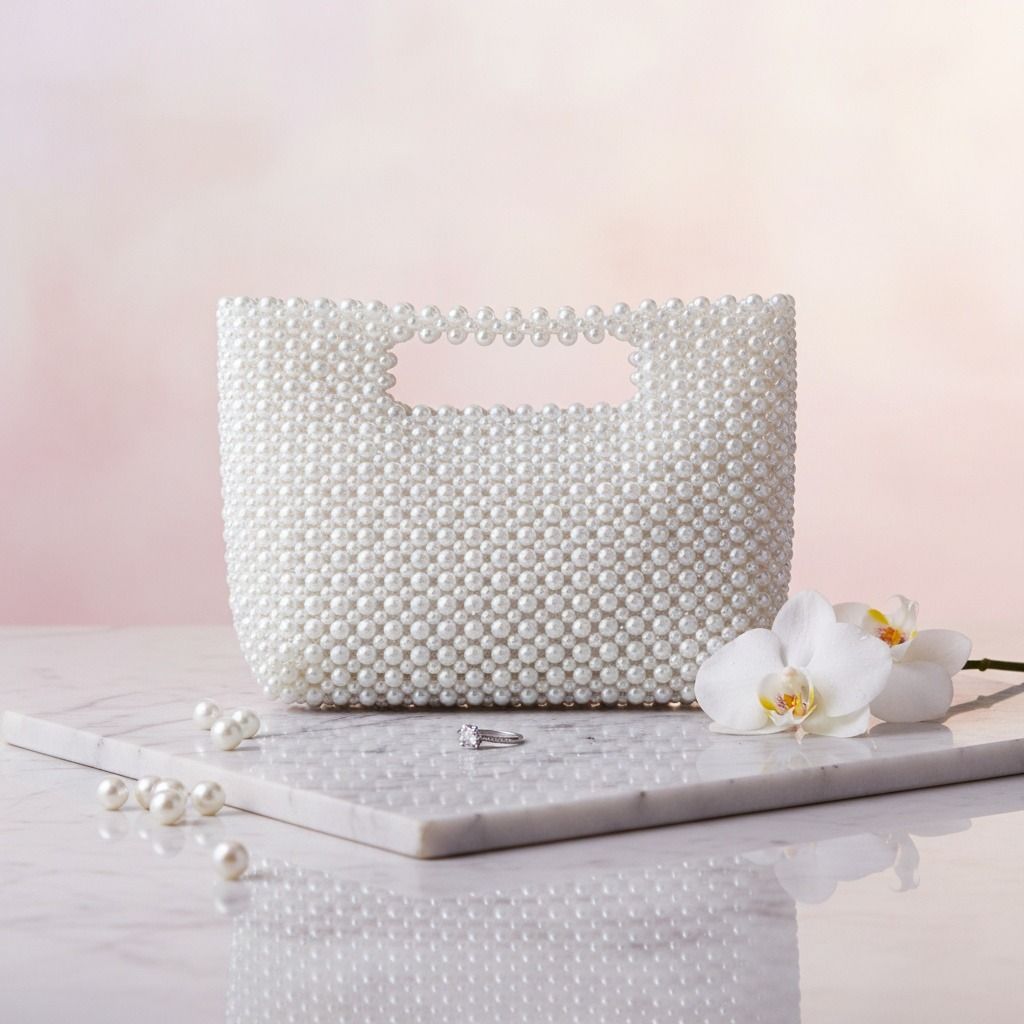 Clutch Vintage White Pearl Cut Out Handle Bag