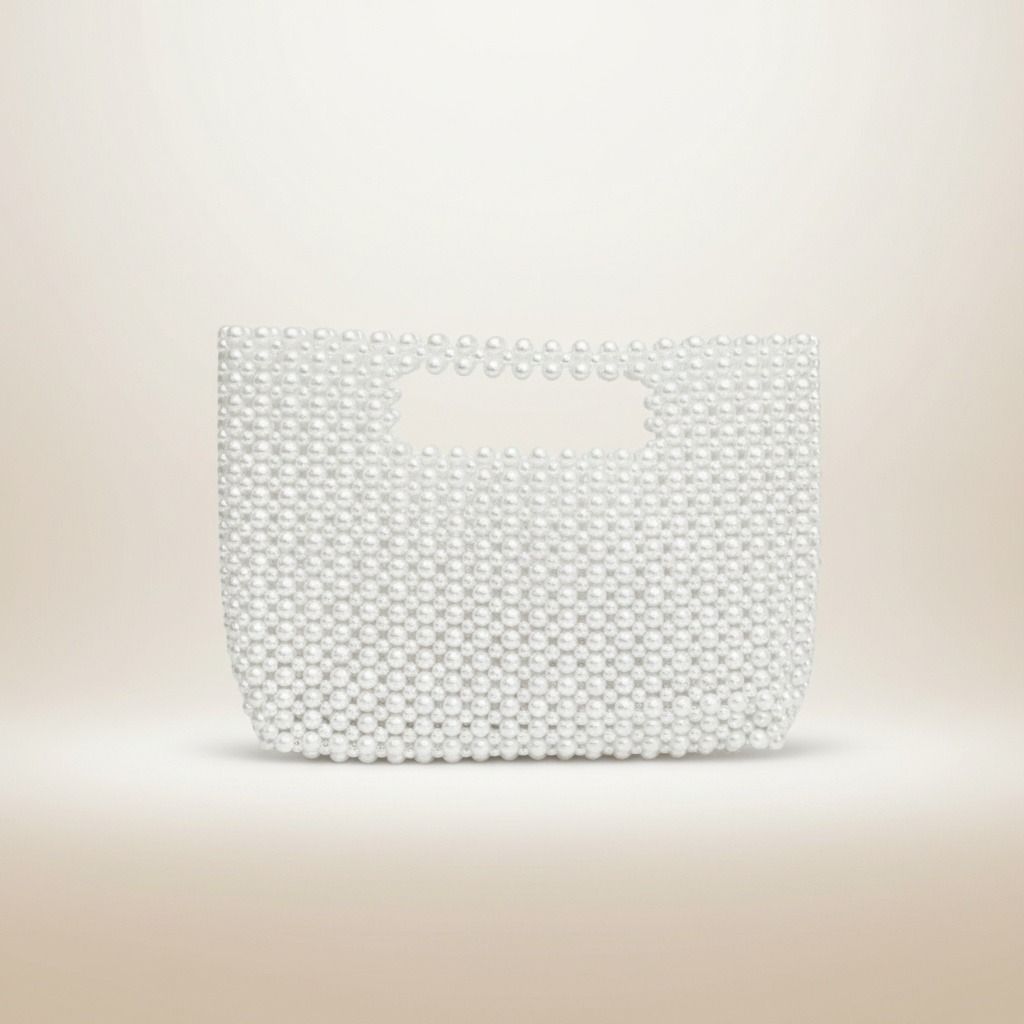 Clutch Vintage White Pearl Cut Out Handle Bag