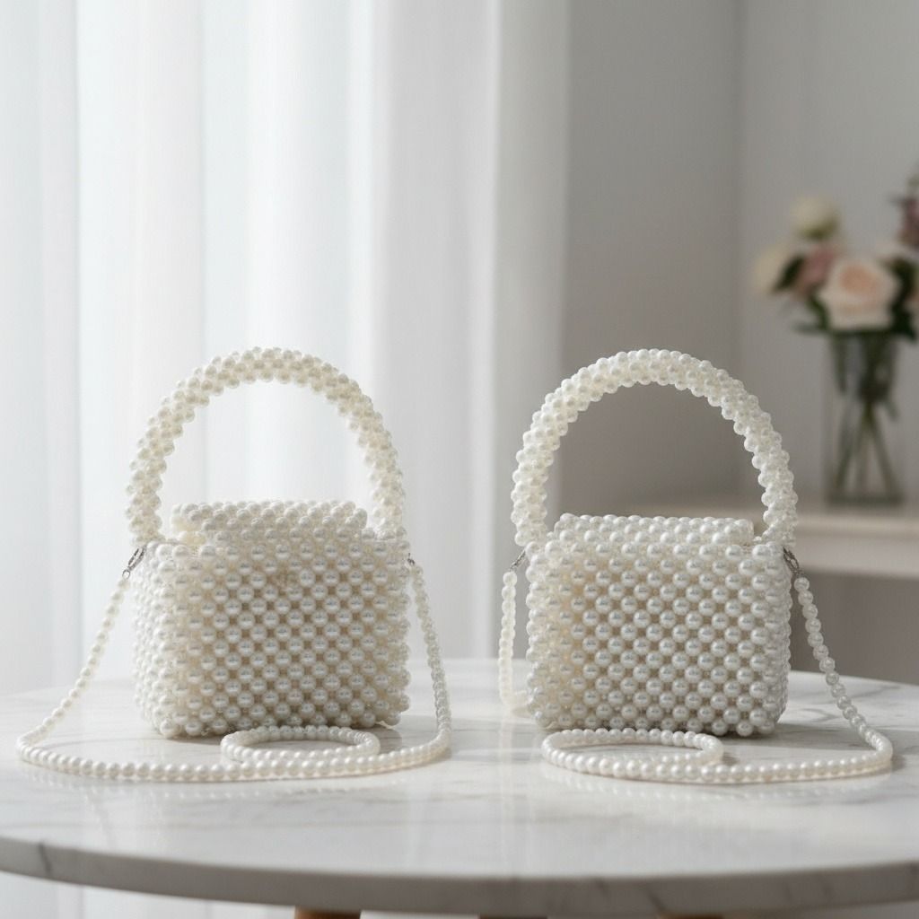 Top Handle Retro Luxe White Pearl Flap Handbag