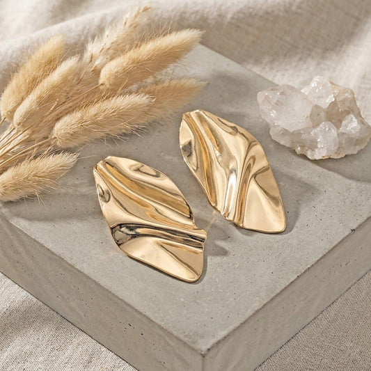 Clip On Gold Mirror Polish Melted Metal Earrings