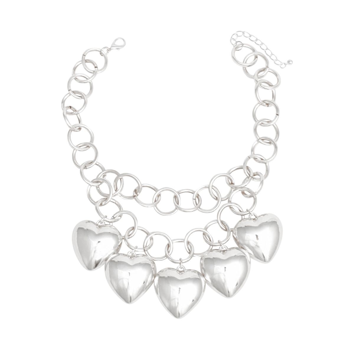 Chain Chunky Polished Silver Puffy Heart Necklace