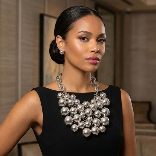 Bib Opulent Ball Bead Silver Chainmaille Necklace