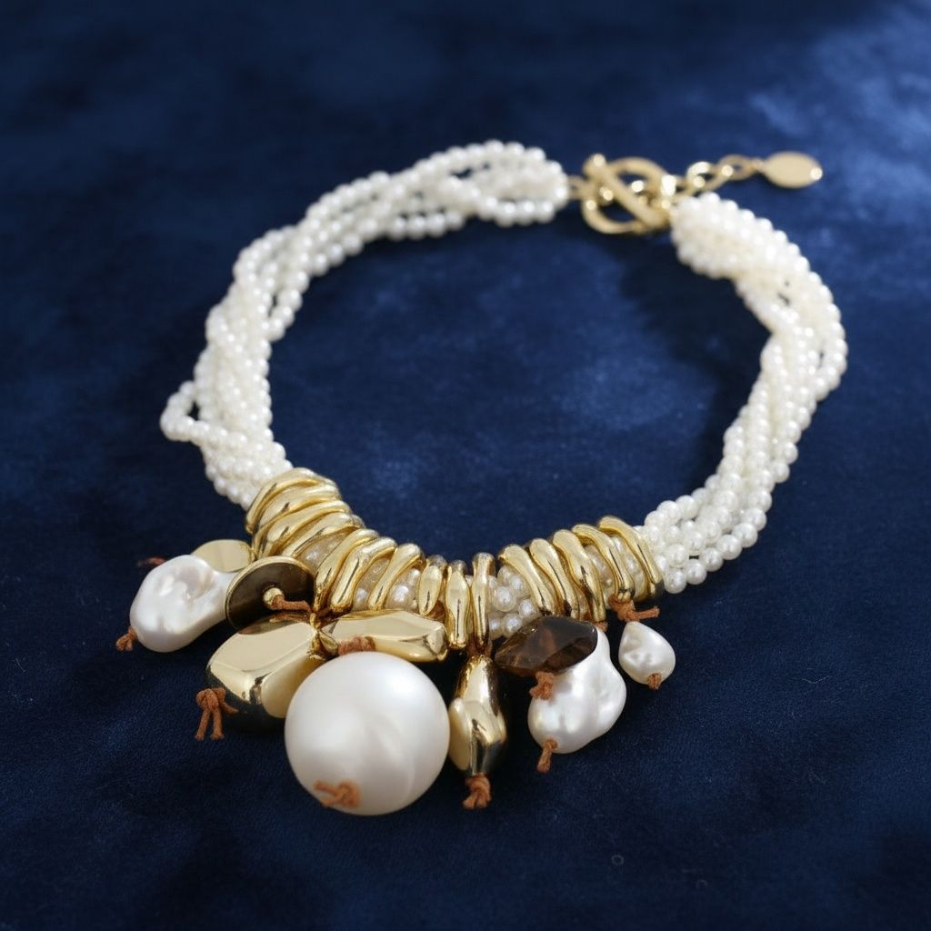 Toggle 6 Strand Cream Natural Faux Pearl Choker