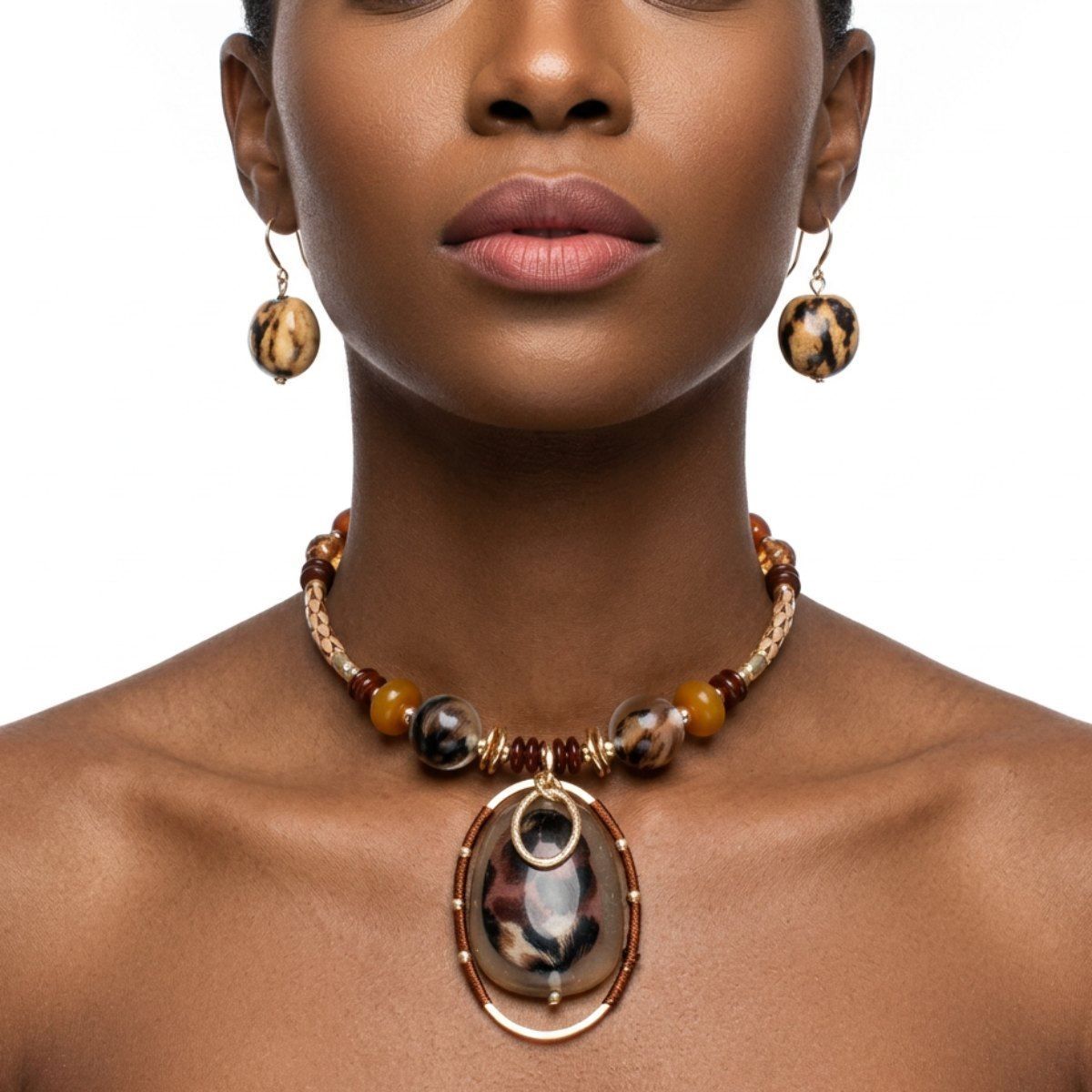 Tribal Leopard Resin Gold Wrap Choker Necklace