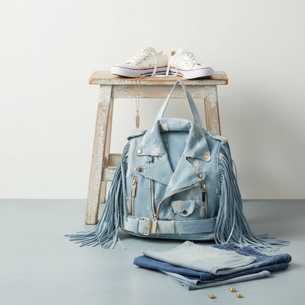Moto Backpack Light Distressed Denim Handbag