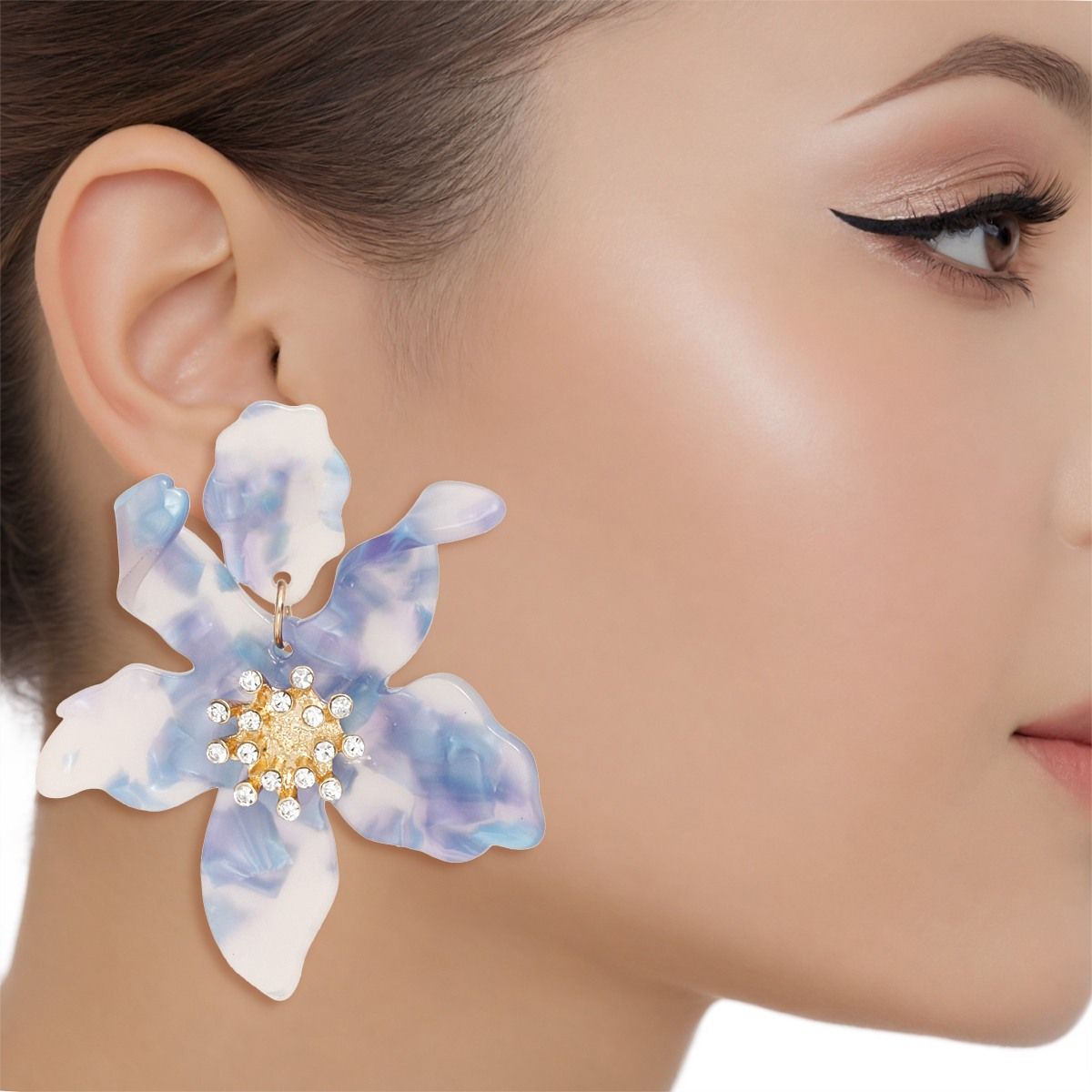 Drop Marbled Blue Botanical Chic Floral Earrings