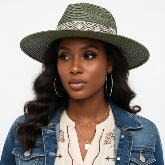 Olive Straw Panama Fedora